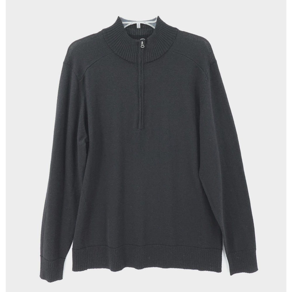 Smartwool Sweater Mens Large‎ Black Merino Wool Blend 1/4 Zip Pullover Jumper